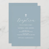 Script Dusty Blue Modern Baptism Uitnodiging (Voorkant / Achterkant)