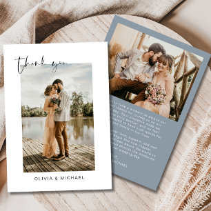 Script Dusty Blue Photo Wedding Dank je wel kaart