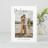Script Dusty Blue Photo Wedding Dank je wel kaart (Staand voorkant)