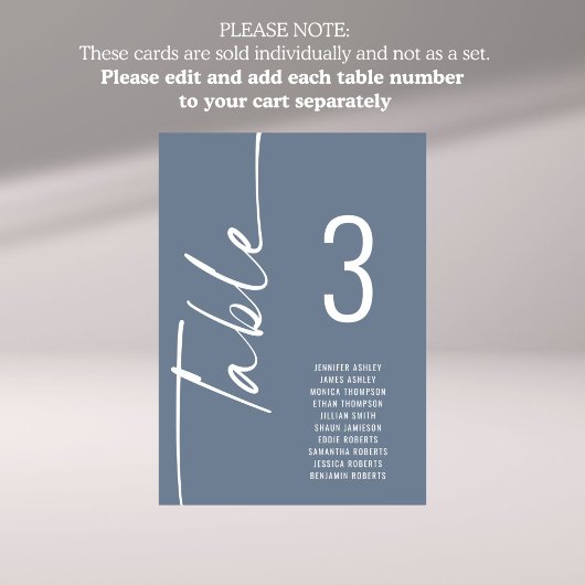 Script Dusty Blue Table Number Names Zitplaatskaar Kaart