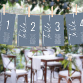 Script Dusty Blue Table Number Names Zitplaatskaar Kaart