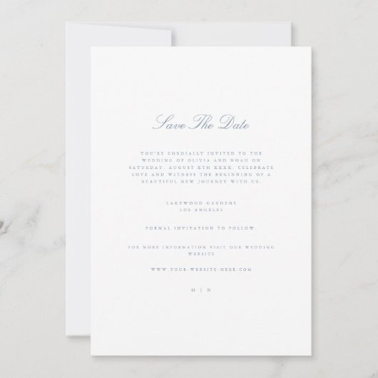 Script Dusty Blue & White Save the Date Kaart (Voorkant)