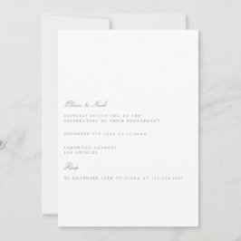 Script Dusty Blue & White Verloving Invitation Kaart