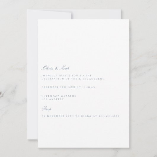 Script Dusty Blue & White Verloving Invitation Kaart (Voorkant)