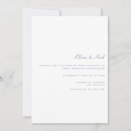 Script Dusty Blue & White Wedding Invitation Kaart