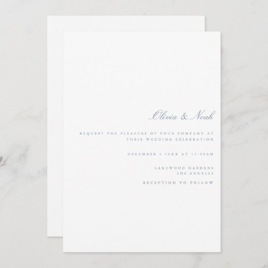 Script Dusty Blue & White Wedding Invitation Kaart (Voorkant / Achterkant)