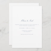 Script Dusty Blue & White Wedding Invitation Kaart (Voorkant / Achterkant)