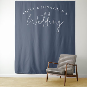 Script Dusty Navy Blue Wedding Foto Achtergrond Wandkleed