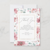Script Dusty Pink Floral Baby shower Dank u Bedankkaart (Voorkant)