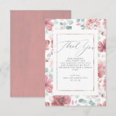 Script Dusty Pink Floral Baby shower Dank u Bedankkaart (Voorkant / Achterkant)