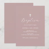 Script Dusty Roos Roze Modern Baptism Invitation Kaart (Voorkant / Achterkant)