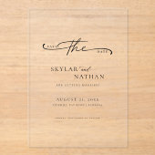 Script Eenvoudig Elegant Trouwen Sla de datum op W Acryl Uitnodigingen (Voorkant)