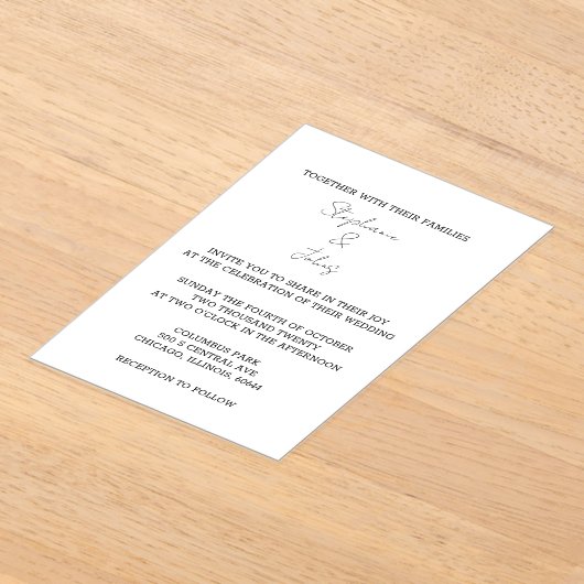 Script Eenvoudig Zwart Wit Elegant Minimal Wedding Acryl Uitnodigingen (Laagn)