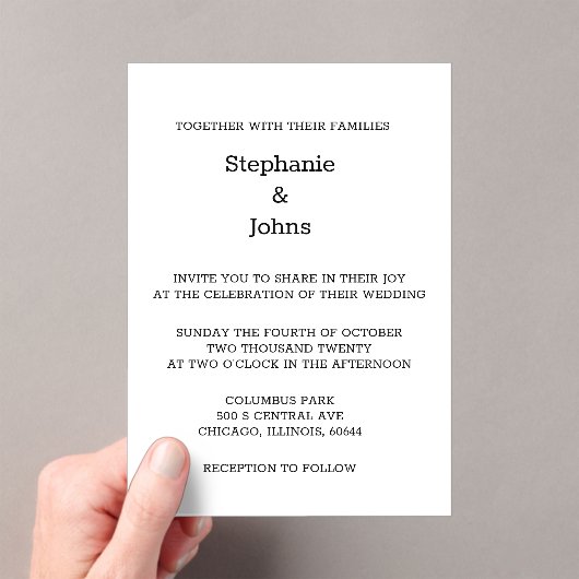 Script Eenvoudig Zwart Wit Minimaal Elegant Huweli Acryl Uitnodigingen (Insitu (Draagbaar))