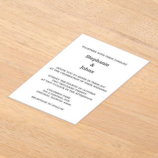 Script Eenvoudig Zwart Wit Minimaal Elegant Huweli Acryl Uitnodigingen (Laagn)