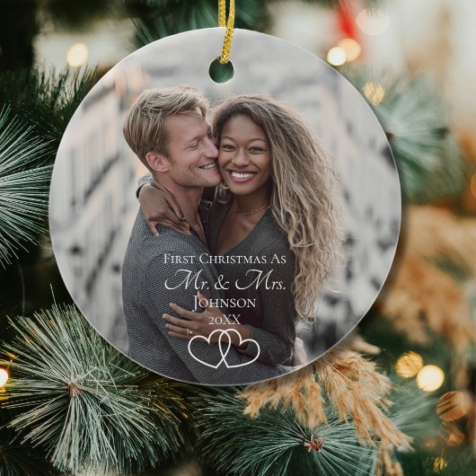 Script Eerste Kerstdag Echtpaar Huwelijksfoto Keramisch Ornament