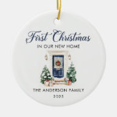 Script Eerste Kerstmis In Ons Nieuwe Thuis Blauw Keramisch Ornament (Voorkant)