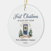 Script Eerste Kerstmis In Ons Nieuwe Thuis Blauw Keramisch Ornament (Links)