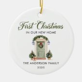 Script Eerste Kerstmis In Ons Nieuwe Thuis Keramisch Ornament (Voorkant)