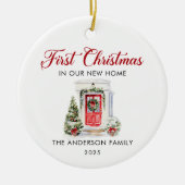 Script Eerste Kerstmis In Ons Nieuwe Thuis Keramisch Ornament (Voorkant)