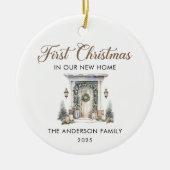 Script Eerste Kerstmis In Ons Nieuwe Thuis Keramisch Ornament (Voorkant)