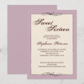 Script Elegance Sweet Sixteen in Cream & Lila Kaart (Voorkant / Achterkant)