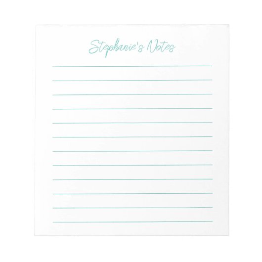 Script Elegant Aqua Gelinieerd Gepersonaliseerd Notitieblok (Voorkant)