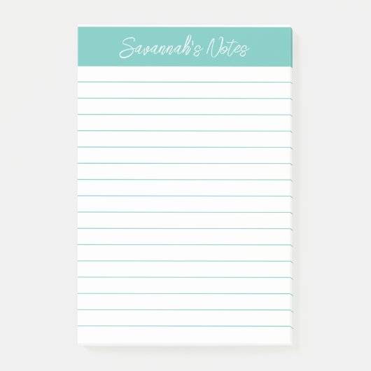 Script Elegant Aqua Gelinieerd Gepersonaliseerd Post-it® Notes (Voorkant)
