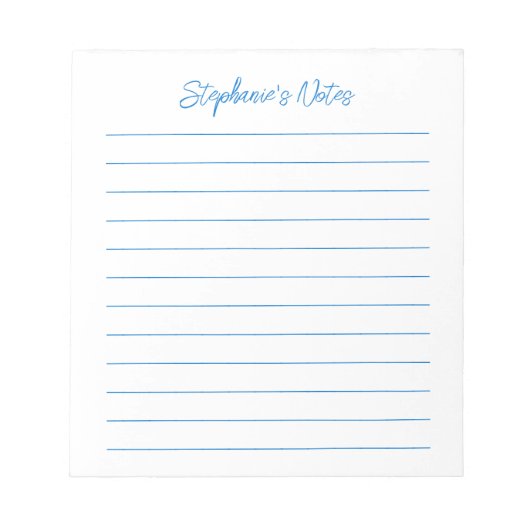 Script Elegant Blauw Gelinieerd Persoonlijk Notitieblok (Voorkant)