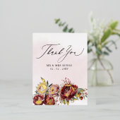 Script Elegant Bourgondië Blush Bloemen Dank u Folie Uitnodiging Briefkaart (Staand Voorkant)