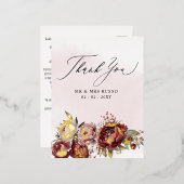 Script Elegant Bourgondië Blush Bloemen Dank u Folie Uitnodiging Briefkaart (Voorkant / Achterkant)