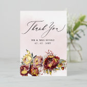 Script Elegant Bourgondië Blush Bloemenbruiloft Folie Uitnodiging (Staand Voorkant)