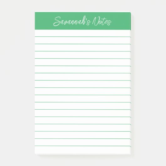 Script Elegant Groen Gelinieerd Gepersonaliseerd Post-it® Notes (Voorkant)