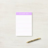 Script Elegant Licht Lavendel Lined Gepersonalisee Post-it® Notes (Op bureau)