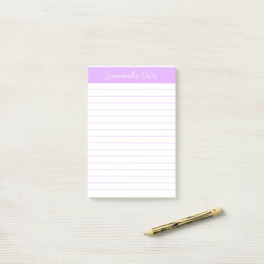 Script Elegant Licht Lavendel Lined Gepersonalisee Post-it® Notes (Op bureau)