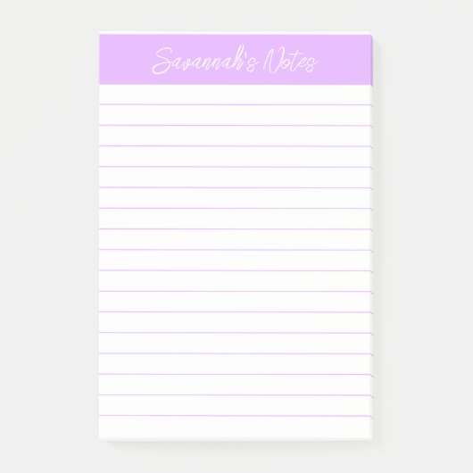 Script Elegant Licht Lavendel Lined Gepersonalisee Post-it® Notes (Voorkant)