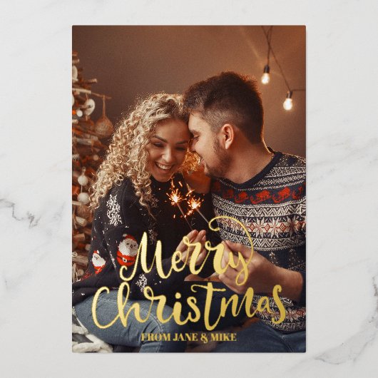 Script Elegant Merry kerstfoto Briefkaart (Voorkant)