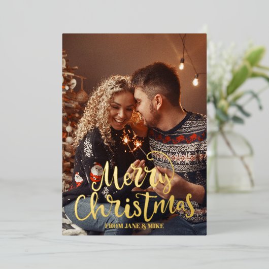 Script Elegant Merry kerstfoto Briefkaart (Staand Voorkant)
