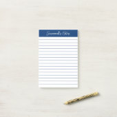 Script Elegant Navy Blauwe Gelinieerde Gepersonali Post-it® Notes (Op bureau)