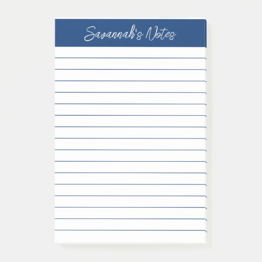 Script Elegant Navy Blauwe Gelinieerde Gepersonali Post-it® Notes (Voorkant)
