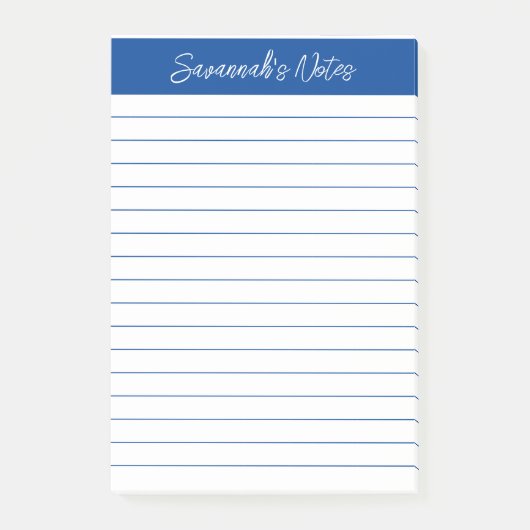 Script Elegant Navy Blauwe Gelinieerde Gepersonali Post-it® Notes (Voorkant)