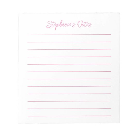 Script Elegant Roze Gelinieerd Gepersonaliseerd Notitieblok (Voorkant)