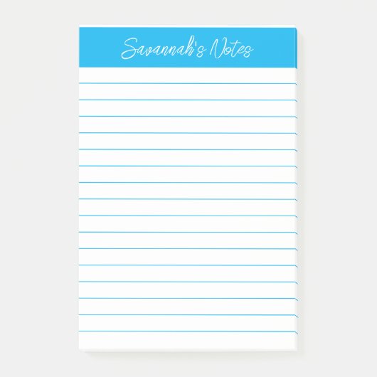 Script Elegant Sky Blue Lined Personalized Post-it® Notes (Voorkant)