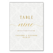 Script Elegant Witte Kant Gouden Trouw Nine 9 Kaart (Voorkant)