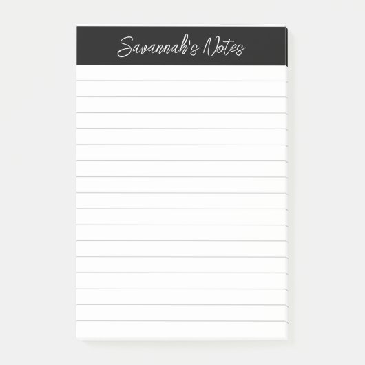 Script Elegant Zwart Grijs Gelinieerd Gepersonalis Post-it® Notes (Voorkant)