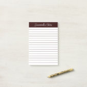 Script Elegante Chocoladebruine Gelijnd Gepersonal Post-it® Notes (Op bureau)