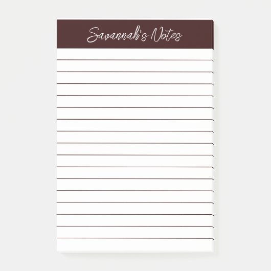 Script Elegante Chocoladebruine Gelijnd Gepersonal Post-it® Notes (Voorkant)
