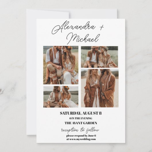 Script Elegante foto overlay wit bruiloft Kaart (Voorkant)