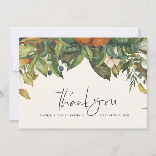 Script elegante trouwerij bedankt citrus botanisch (Voorkant)