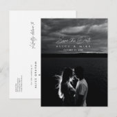 Script elegante witte kalligrafie Save the Date Aa Aankondigingskaart (Voorkant / Achterkant)